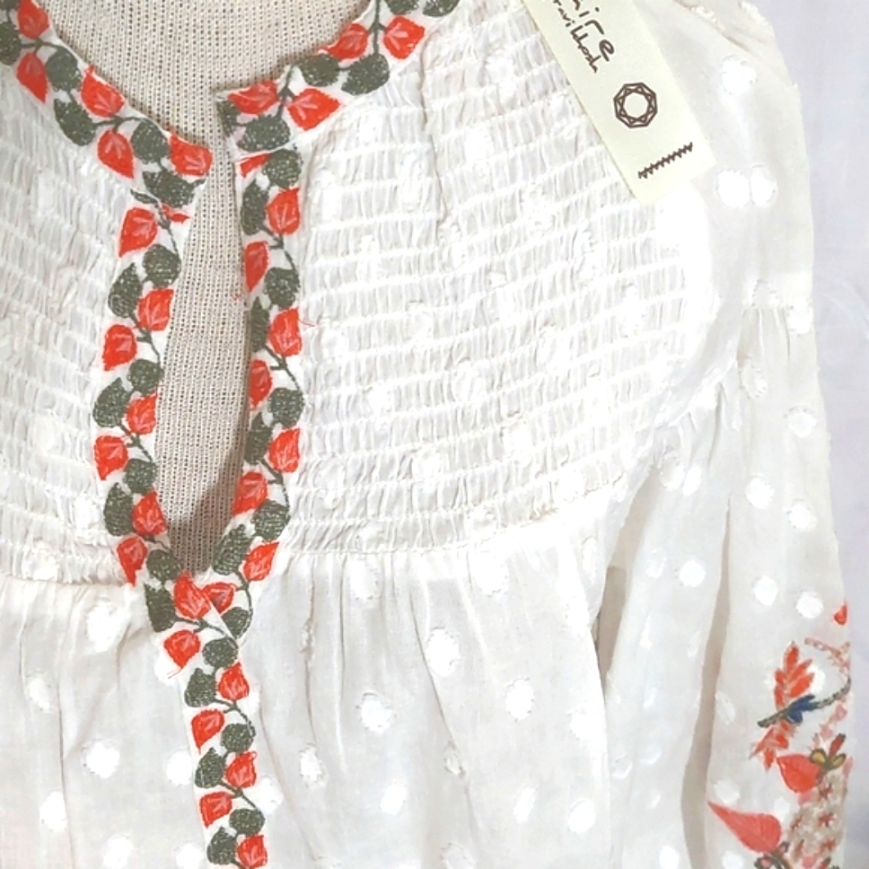 Nwt Solitaire White Strawberry Florel Puff Sleeve Top Size Small Bohemian Festiv